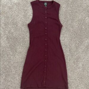 Sleeveless Burgundy Button-Down Dress